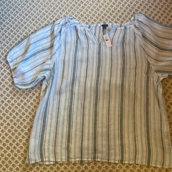 Talbot's Women's Linen Striped Pop Over Blouse NWT Size Petite XL - Picture 2 of 6
